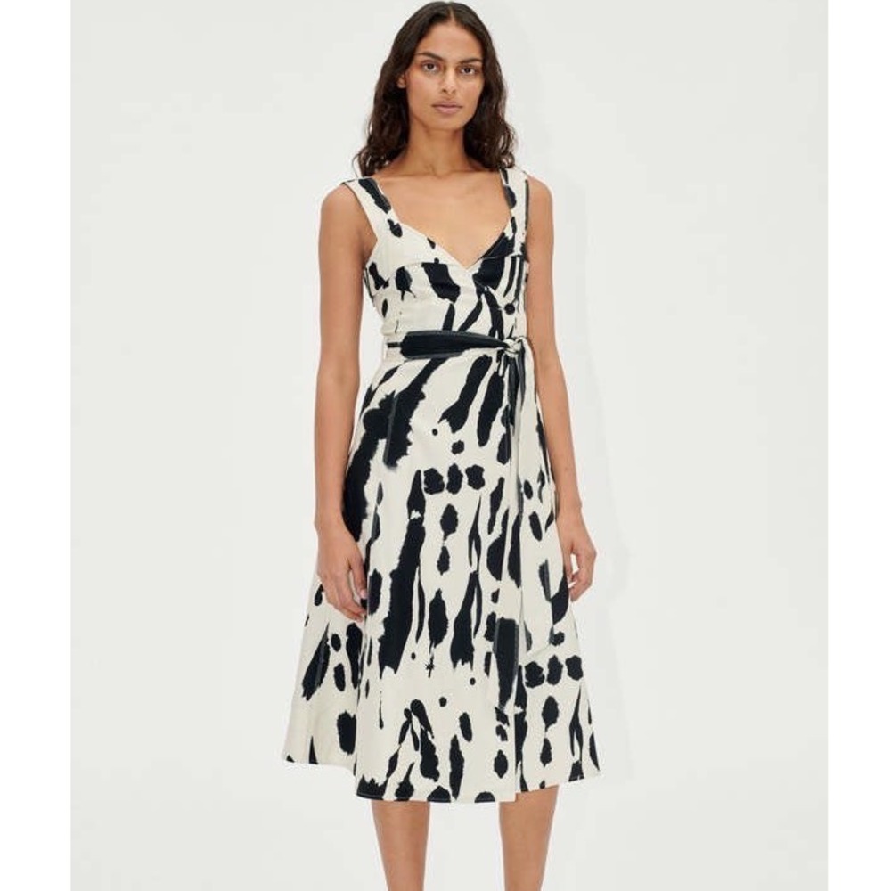 Stine Goya Gina Dress Black Cream Abstract Organic Structured Cotton Midi Small